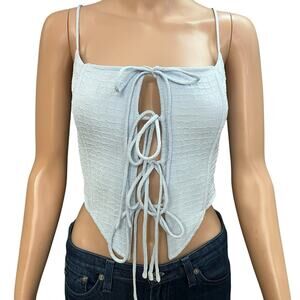 American Threads Tie Front Corset Tank Top Large Light Blue Textured Crop Casual